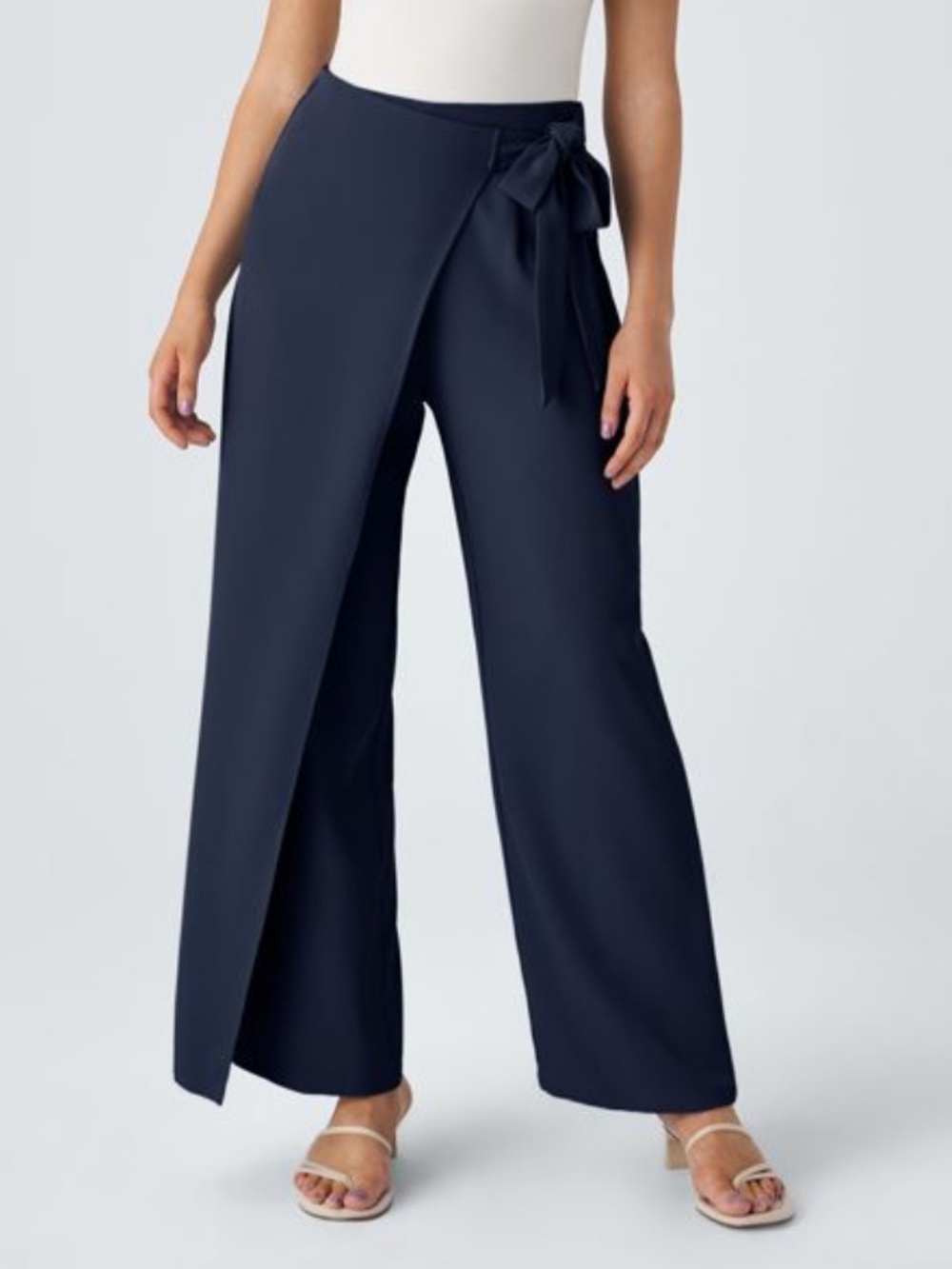 Halara Flex High Waisted Wide Leg Pants Tie in Peacoat Navy Blue Small Tall New